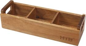 Ogb-103 Minda Bamboo & Wood Industry Htb Small Tea Bag Box Wooden 3 Compartments Acacia Chest With Hand