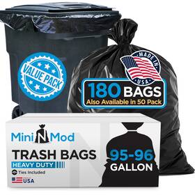 M7080 Mini N Mod 95-96 Gallon Trash Bags 180 Valuepack Heavy Duty Black Garbage