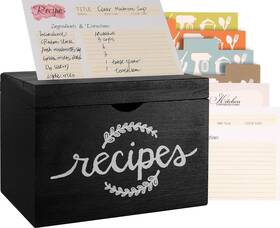Mistod 606600731407 Recipe Cards And Box Set Wood Farmhouse Organizer For Kitchen Counter Rustic