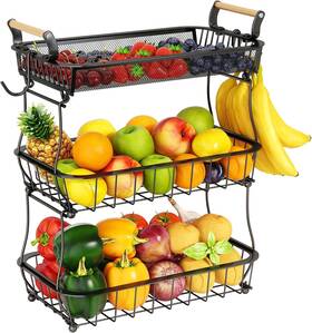 Yh-02 Miyawell 3 Tier Fruit Basket Bowl With 2 Banana Black Hangers