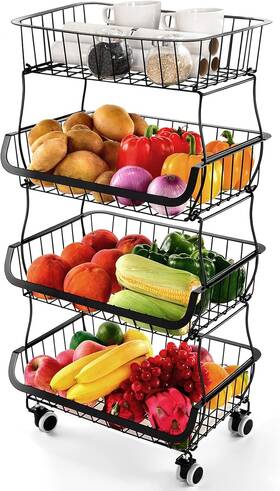 Yh-04 Miyawell Fruit Vegetable Storage Basket 4 Tier Stackable Metal Tier-black Yh-04 Miyawell Fruit Vegetable Storage Basket 4 Tier Stackable Metal Tier-black