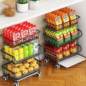 Yh-217 Miyawell 3-tier Rolling Pantry Cart With Wheels Stackable Wire 3 Tier Tier-black