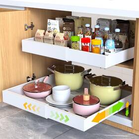 Ct001 Mlinavn 2 Pack Pull Out Cabinet Organizer 21 Inch Deep Expandable Slide Drawer Organi