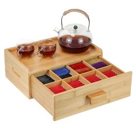 Tbo-001 Mocas Bamboo Tea Bag Organizer Box With Slide Storage Drawer 8 Compartments E Tbo-001 Mocas Bamboo Tea Bag Organizer Box With Slide Storage Drawer 8 Compartments E