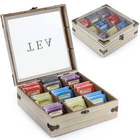 Moligou 616430911214 Wood Tea Box Organizer Storage Chest With Glass Lid 9 Compartments