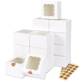 Moretoes20190516001 Moretoes 50pcs White Cookie Boxes With Window 4x4x2.5 Inches Bakery Wi