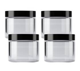 Mountain West 195507026278 Company 4 Pack Clear Jar With Smooth Black Lid Round Storag