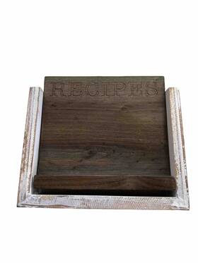40500001 Mud Pie Home White Washed Recipe Card Wood Swivled Holder Kitchen Farmhouse