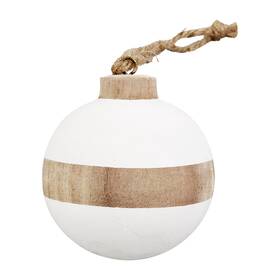 46700224b Mud Pie Paulownia Wood Christmas Ornament Ball 4 Inch X 3.25
