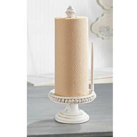 47100002 Mud Pie Home White Wash Beaded Wood Pedestal Paper Towel Holder New