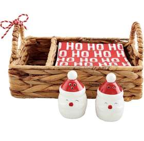 40250133 Mud Pie Home Woven Napkin Basket With Santa Salt Pepper Shaker Set 40250133 Mud Pie Home Woven Napkin Basket With Santa Salt Pepper Shaker Set