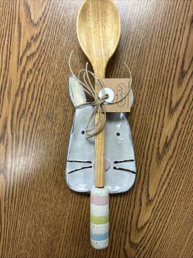 41300043 Mud Pie Home Watercolor Easter Bunny Rabbit Kitchen Wood Spoon Rest Set 41300043 Mud Pie Home Watercolor Easter Bunny Rabbit Kitchen Wood Spoon Rest Set