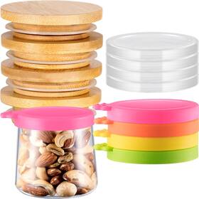 Mei-mumufy-1823 Mumufy 12 Pcs Yogurt Jar Lids Clear Plastic Silicone And Bamboo Wood Mei-mumufy-1823 Mumufy 12 Pcs Yogurt Jar Lids Clear Plastic Silicone And Bamboo Wood