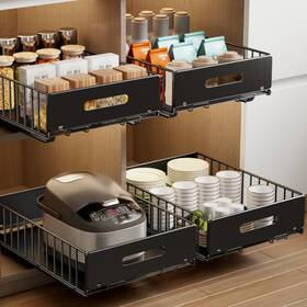 Mustorn 973067542568 2 Pack Pull Out Cabinet Organizer Slide Drawers For Cabinets Peel And S