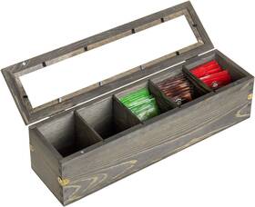 Mygift 705353246364 Vintage Gray Wood Tea Organizer With 5 Compartments For Sugar Packet