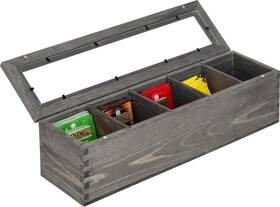 8541896294 Mygift 5 Compartment Vintage Gray Wood Tea Bag Organizer Box With Clear Acrylic