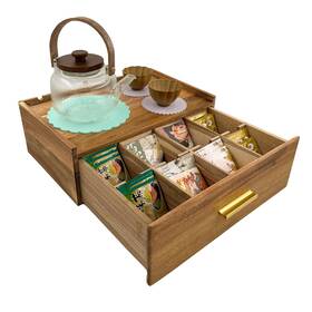8220 Nakashare 14“ Tea Bag Organizer Acacia Wood Caddy Storage Station Chest For Count 8220 Nakashare 14“ Tea Bag Organizer Acacia Wood Caddy Storage Station Chest For Count