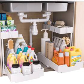 Natures Source 797427482952 2-tier Under Sink Organizers And Storage 2 Pack Sliding L-shape Cabinet