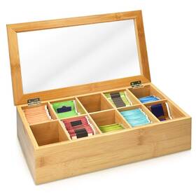 50860.01 Navaris Bamboo Tea Box - Chest Organiser With 10 Compartments For Bags Wooden C