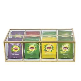 Ncyp 12inch Glass Tea Bags Box Organizer Sugar Packets Storage Container Decor
