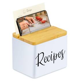 Neat Secrets 703674061581 Recipe Box With Cards And Dividers White Metal Body Wooden Lid