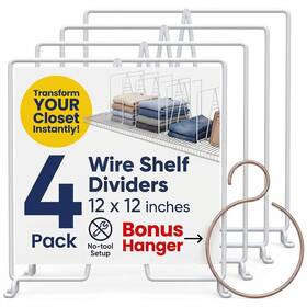 Neatly Made 060720140344 White Wire Shelf Dividers For Closet Organization 4-pack - Sturdy And Ea