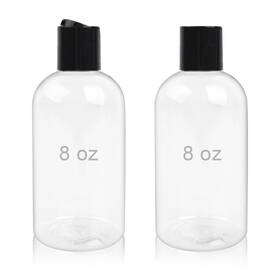 Neendohome Zl-0073 2 Pack 8 Oz Empty Plastic Bottles With Black Disc Caps Reusable Clear Leak-pr