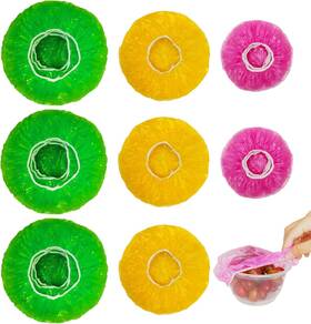 Nepak 710436219760 60 Pcs Bowl Covers Reusable 3 Sizes Plastic Food Pink Yellow Green