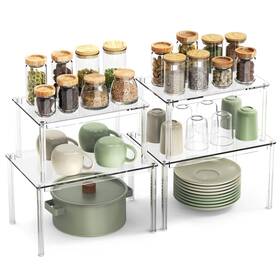Aco-04-yht-pp01 Nestraxo 4pack Acrylic Cabinet Organizer Clear Shelf Spice Rack Or Aco-04-yht-pp01 Nestraxo 4pack Acrylic Cabinet Organizer Clear Shelf Spice Rack Or