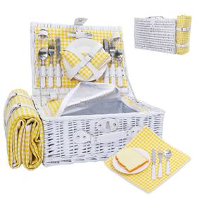 Neti-009 Neti Wicker Picnic Basket For 4 With Insulated Cooler And Waterproof Blanket - Handw Neti-009 Neti Wicker Picnic Basket For 4 With Insulated Cooler And Waterproof Blanket - Handw