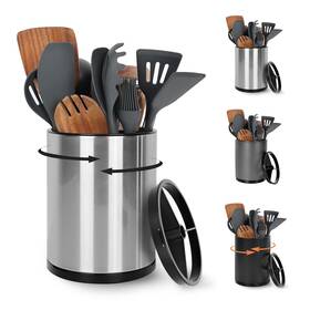 H2760 Nigelia Extra Large Kitchen Utensil Holder 360 Rotating Stainless Steel Cooking U