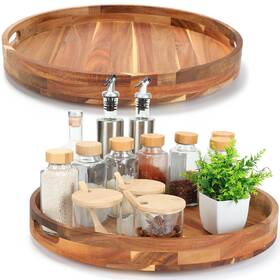 Yur-nitial-1933 Nitial 2 Pack 18 Inch Acacia Wood Lazy Susan Turntable With Handle Wooden Rot