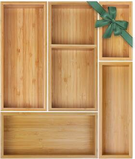 Nobrand 864155775776 5-pcs Bamboo Drawer Organizers For Kitchen Bathroom Office Jewelry
