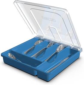 Qcul830 Nobrand Plastic Silverware Tray With Lid 5 Compartments Blue Qcul830 Nobrand Plastic Silverware Tray With Lid 5 Compartments Blue