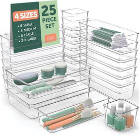 Rub-pd301 Nobrand 25 Pcs Clear Drawer Organizers Set 4 Sizes For Makeup Jewelry Kitchen Office Rub-pd301 Nobrand 25 Pcs Clear Drawer Organizers Set 4 Sizes For Makeup Jewelry Kitchen Office