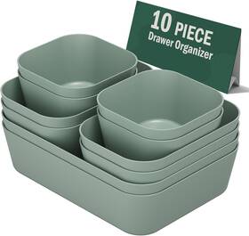 Snh-16hs Nobrand Drawer Organizer Bins 10pcs Plastic Trays For Makeup Kitchen Office Green