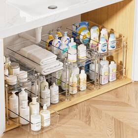 Svm1105002 Nobrand 2-tier Clear Under Sink Organizer With Pull-out Track For Bathroom Kitchen