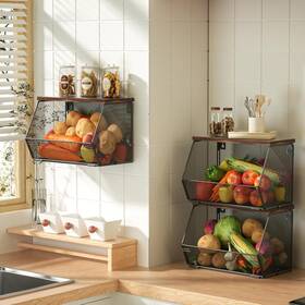 Wssgl03 Nobrand Fruit Basket With Wood Lid Wall Mounted For Produce Storage Stackable 3 Pack Wssgl03 Nobrand Fruit Basket With Wood Lid Wall Mounted For Produce Storage Stackable 3 Pack