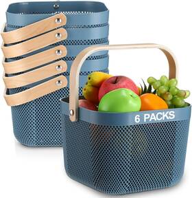 You-roshtia-3032 Nobrand 6 Pcs Plastic Mesh Basket With Handle 9.8x10.2x7.1 Inch Kitchen Bathroom Blue