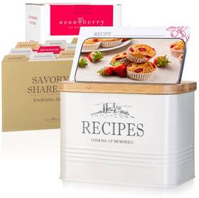 Noonberry 860012026067 4x6 Recipe Card Box Set Vintage With Wooden Lid And Phone Slot I