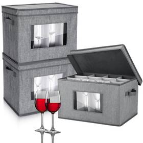 Rux-norme-1275 Norme 3 Pack Wine Glasses Storage Box With Dividers 12 Compartments Stemware Stora