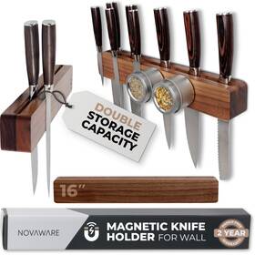 Novaware 369998088553 Walnut 16 Inch Magnetic Knife Holder For Wall With 2x Storage And Cha... Fast Ship