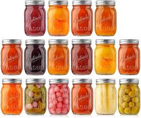 Ncmsj16 Nutrichef 16-pack 16 Oz Mason Jars With Lids - Thick Glass Pack Clear