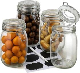 Oamceg 680580592555 4 Pack Wide Mouth Mason Jars - 34 Oz Airtight Glass 34oz Transparent