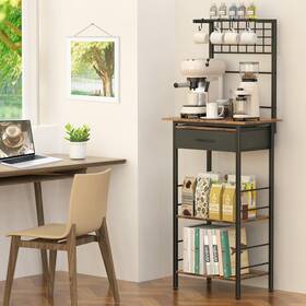Nx2526-bn1-amw Ogemxu Coffee Bar Station 5 Tier Stand With Organizer Storage Drawers Kitchen