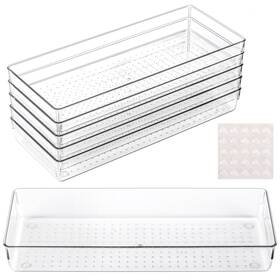 23082602 Ohlove 6 Pcs Large Clear Plastic Drawer Organizers Tray 15 Inch X 6.3 Storage Bins With