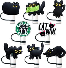Xgm34 Oibhegoot 8pcs Black Cat Straw Cover Toppers 10mm Reusable Caps Drinking