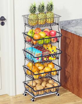 Okzest 724725290170 3-tier Rolling Pantry Floor Organizer And Storage Cart With Wheels