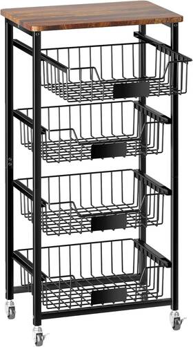 Skc001 Okzest Fruit Basket 5-tier Utility Kitchen Organizer And Storage Cart 5 Tier Black