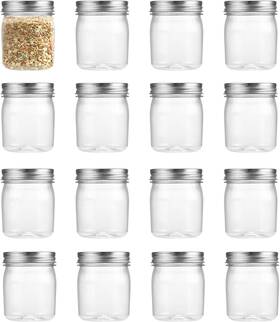 Omnnj8 Omnisafe 8 Ounce Clear Plastic Mason Jars With Screw On Lid 16 Pack Silver
